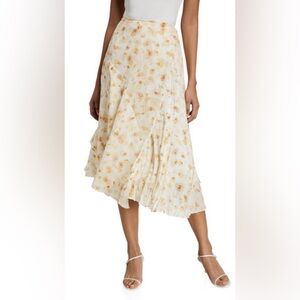 Vince Cream Midi Skirt with Soft Gold Floral Print